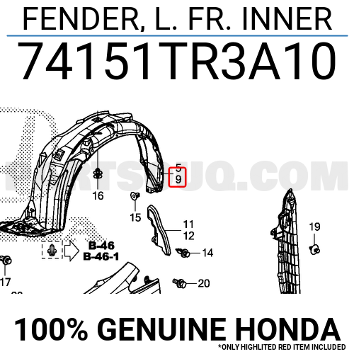 FENDER L FR INNER 74151TR3A10 Honda Parts PartSouq