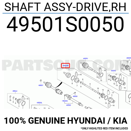 SHAFT ASSY DRIVE RH 49501S0050 Hyundai KIA Parts PartSouq