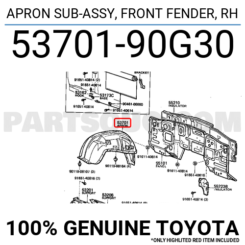 APRON SUB ASSY FRONT FENDER RH 5370190G30 Toyota Parts PartSouq