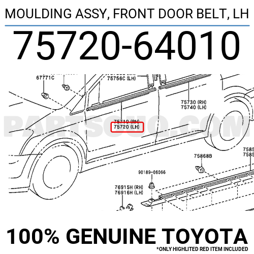 MOULDING ASSY FRONT DOOR BELT LH 7572064010 Toyota Parts PartSouq