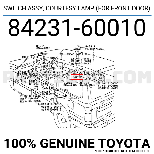 SWITCH ASSY COURTESY LAMP FOR FRONT DOOR 8423160010 Toyota Parts