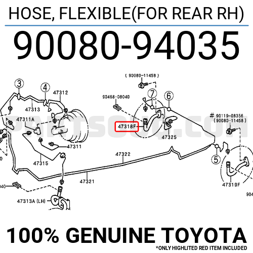 HOSE FLEXIBLE FOR REAR RH 9008094035 Toyota Parts PartSouq