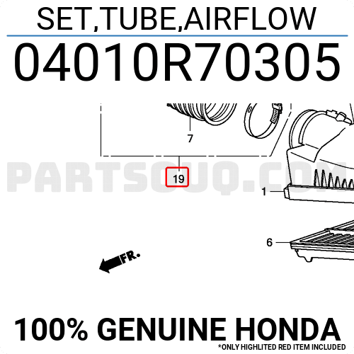Genuine Honda 04010-R70-305 Air Flow Tube Set