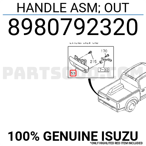 HANDLE ASM; OUT 8980792320 | Isuzu Parts | PartSouq