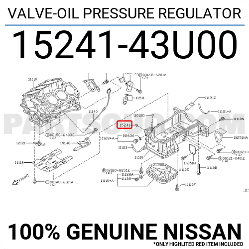 Genuine Nissan Valve-Oil Pressure Regulator 15241-43U0A