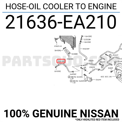 21636EA210 Nissan HOSE-OIL COOLER TO 