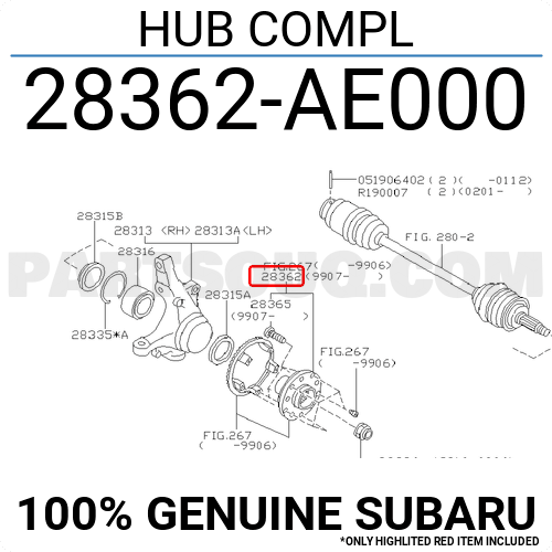 28362AE001 Genuine Subaru HUB COMPL 28362-AE001