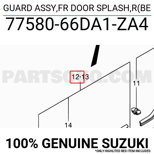 GUARD ASSY,FR DOOR SPLASH,R(BE 7758066DA1ZA4 Suzuki
