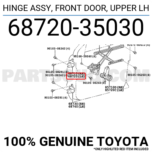 6872035031 Genuine Toyota HINGE ASSY FRONT DOOR UPPER LH 68720-35031