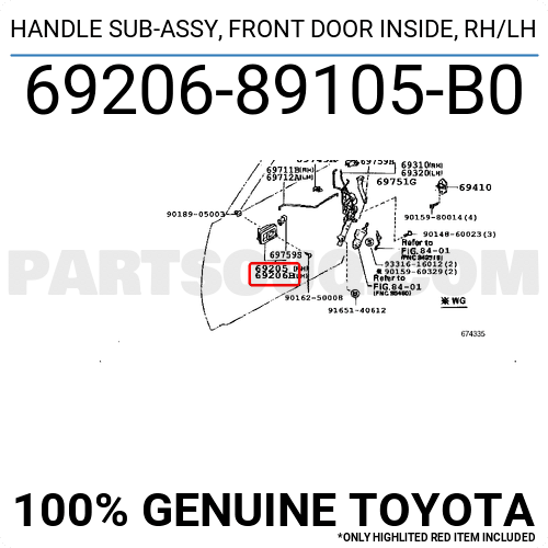 FRONT DOOR INSIDE 6920689107B0 Genuine Toyota HANDLE SUB-ASSY LH