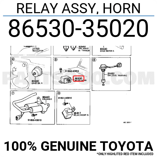 Horn Genuine Toyota Parts 86530-35020 Relay Assy 