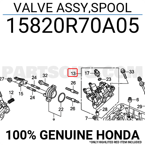 15820-R70-A05 HONDA GENUINE VALVE ASSY., RR. SPOOL (15820R70A05 NEW