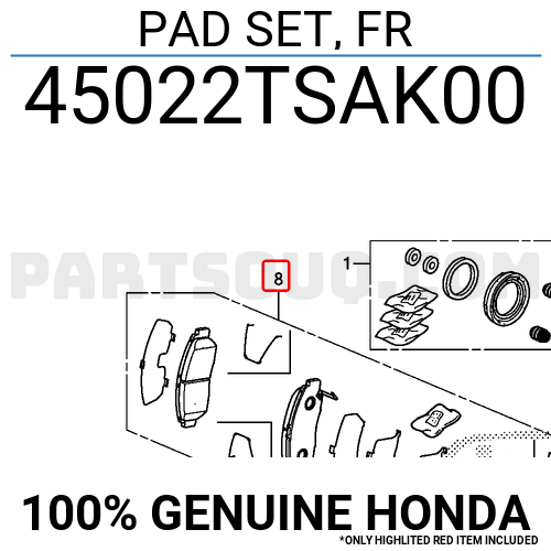 PAD SET, FR 45022TSAK00 | Honda Parts | PartSouq