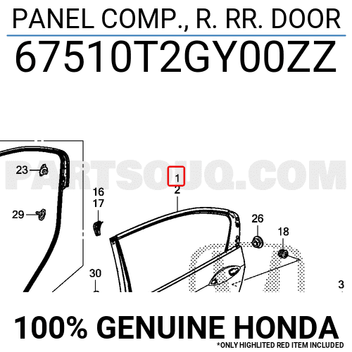 PANEL COMP., R. RR. DOOR 67510T2GY00ZZ | Honda Parts | PartSouq