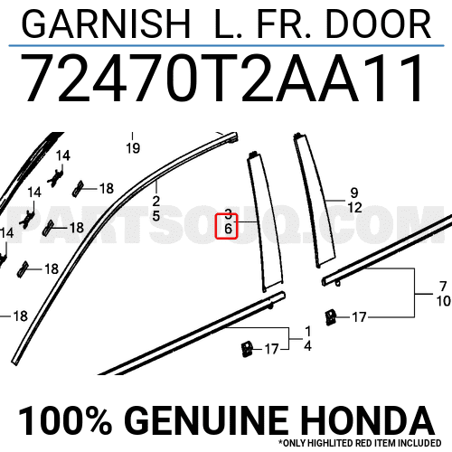 GARNISH L. FR. DOOR 72470T2AA11 | Honda Parts | PartSouq