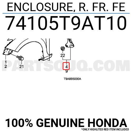 ENCLOSURE, R. FR. FE 74105T9AT10 | Honda Parts | PartSouq
