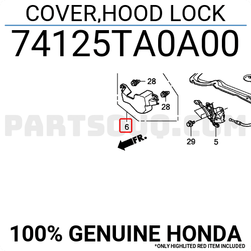 Genuine Honda 74125-TA0-A00 Hood Lock Cover 