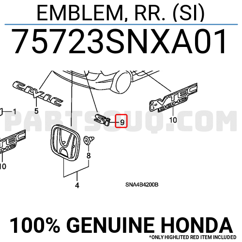 EMBLEM, RR. (SI) 75723SNXA01 | Honda Parts | PartSouq