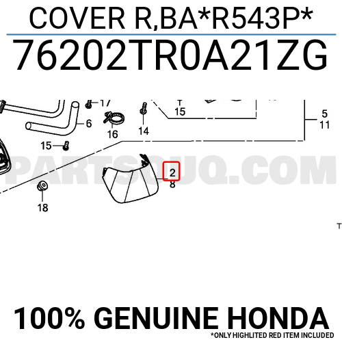 COVER R,BA*R543P* 76202TR0A21ZG | Honda Parts | PartSouq