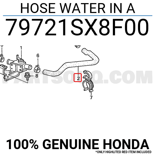 HOSE WATER IN A 79721SX8F00 | Honda Parts | PartSouq