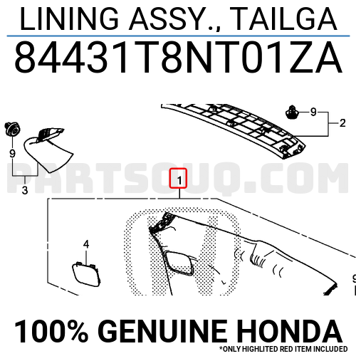 LINING ASSY., TAILGA 84431T8NT01ZA | Honda Parts | PartSouq