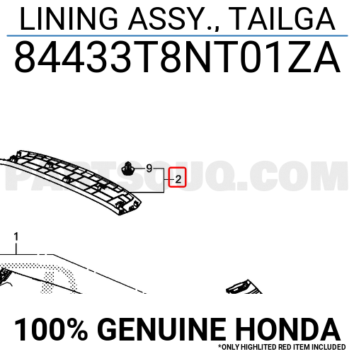 84433T8NT01ZA Honda LINING ASSY., TAILGA