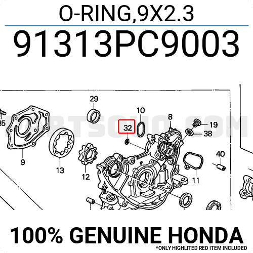 O-RING,9X2.3 91313PC9003 | Honda Parts | PartSouq