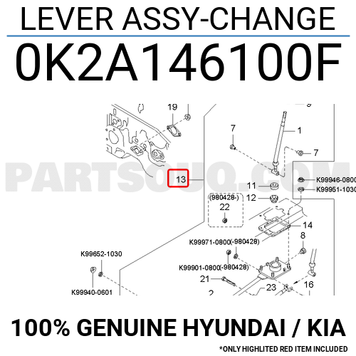 LEVER ASSY-CHANGE 0K2A146100F | Hyundai / KIA Parts | PartSouq