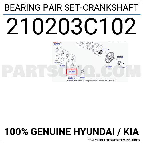 Genuine Hyundai 21020-3C101 Crankshaft Bearing Set Pair