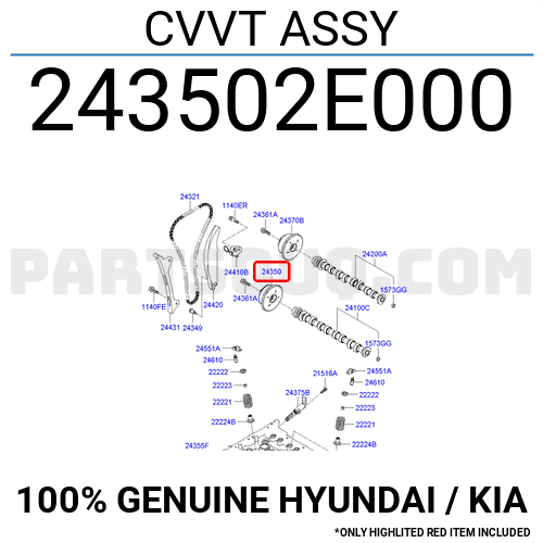 OEM Hyundai/Kia CVVT Assembly 24350-2E001 - Fits Elantra, Soul, Forte, Sonata