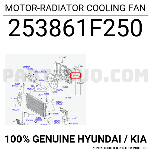 Genuine Hyundai 25386-1F250 Radiator Cooling Fan Motor 