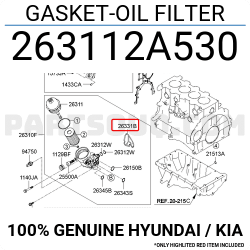GASKET-OIL FILTER 263112A530 | Hyundai / KIA Parts | PartSouq