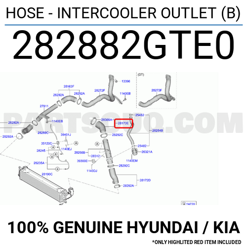 HOSE - INTERCOOLER OUTLET (B) 282882GTE0 | Hyundai / KIA Parts | PartSouq