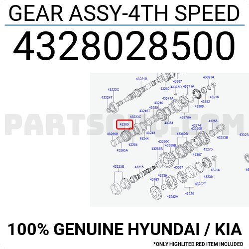 Genuine Hyundai 43280-32400 4th Speed Gear Assembly