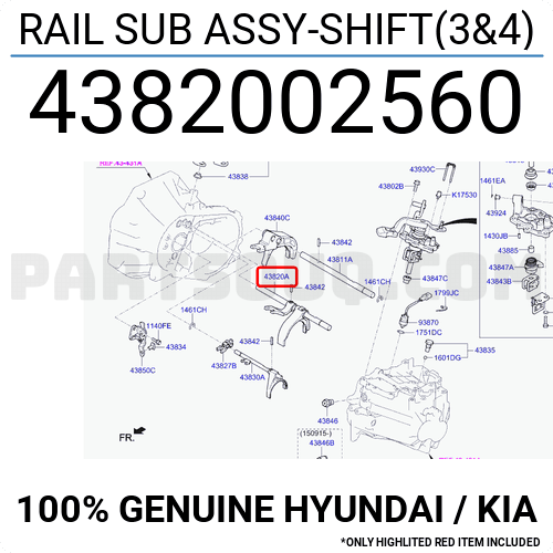 Genuine Hyundai 43830-37001 Gear Shift Rail Sub Assembly 