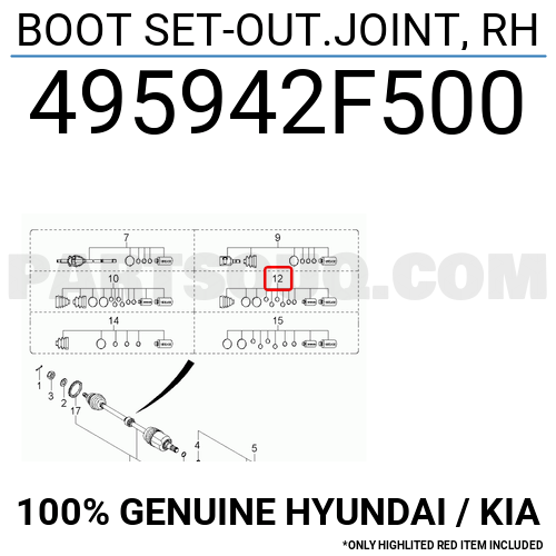495942F500 Hyundai / KIA BOOT SET-OUT.JOINT, RH