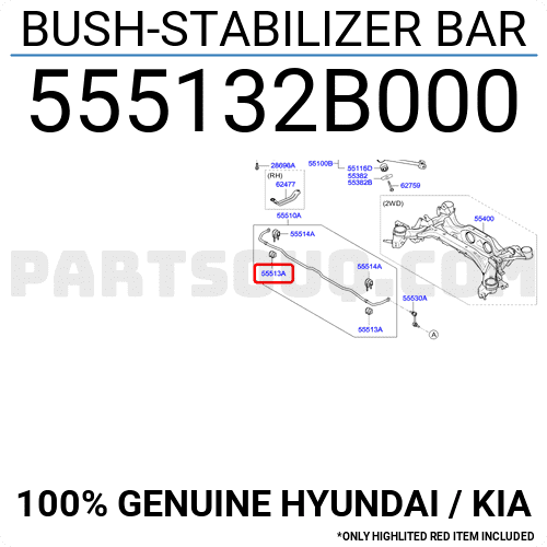 thumbnail image 2 of Genuine OEM Stabilizer Bar Bushing 55513-2B000 / 555132B000 For Hyundai Santa Fe 2007-2012 2 of 14