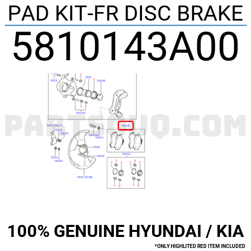 PAD KIT-FR DISC BRAKE 5810143A00 | Hyundai / KIA Parts