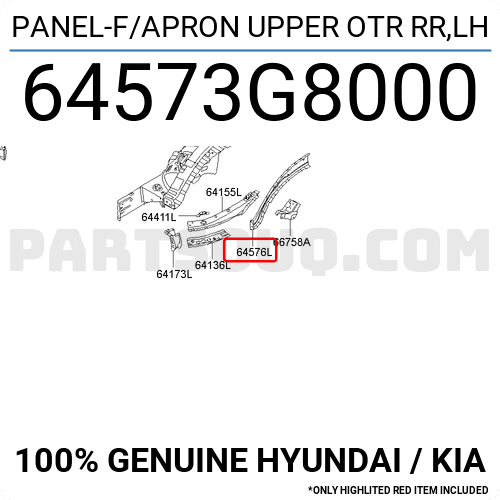 PANEL-F/APRON UPPER OTR RR,LH 64573G8000 | Hyundai / KIA Parts | PartSouq