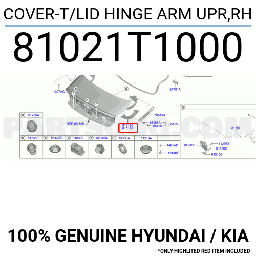 COVER-T/LID HINGE ARM UPR,RH 81021T1000 | Hyundai / KIA Parts | PartSouq