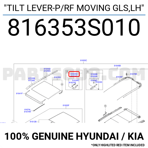 New HYUNDAI Genuine OEM 81635-3S010 ~ TILT LEVER-P/RF MOVING GLS,LH