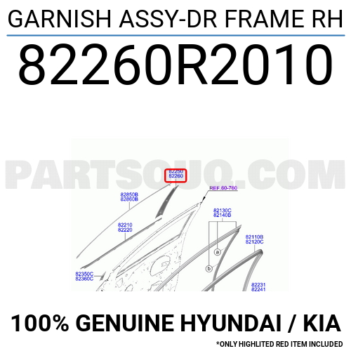 一部のHYUNDAI KIAモデル用のOEM 82260-D 2010 GARNISH ASSY-DR FRAME