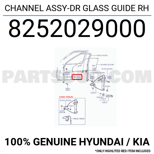 CHANNEL ASSYDR GLASS GUIDE RH 8252029000 Hyundai / KIA Parts PartSouq