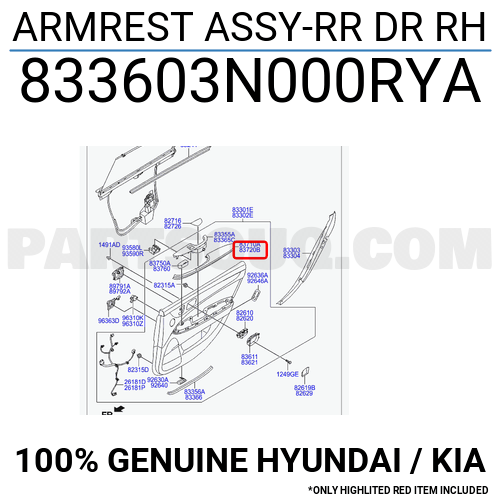 ARMREST ASSY-RR DR RH 833603N000RYA | Hyundai / KIA Parts | PartSouq