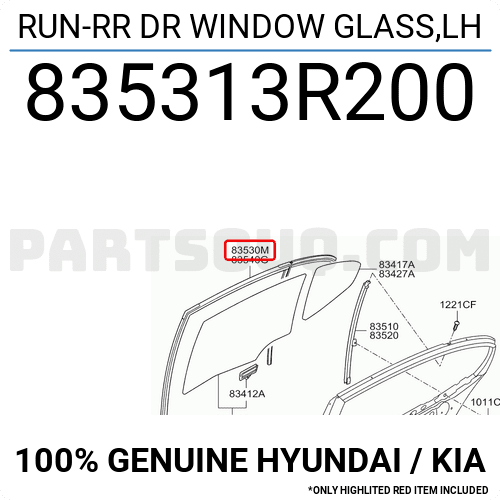 RUN-RR DR WINDOW GLASS,LH 835313R200 | Hyundai / KIA Parts | PartSouq