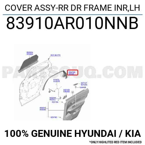 COVER ASSY-RR DR FRAME INR,LH 83910AR010NNB | Hyundai / KIA Parts ...