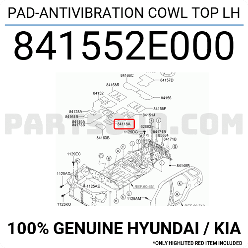 PAD-ANTIVIBRATION COWL TOP LH 841552E000 | Hyundai / KIA Parts | PartSouq