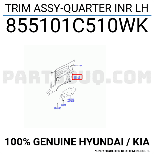 TRIM ASSY-QUARTER INR LH 855101C510WK | Hyundai / KIA Parts | PartSouq