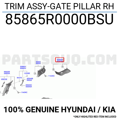 TRIM ASSY-GATE PILLAR RH 85865R0000BSU | Hyundai / KIA Parts | PartSouq