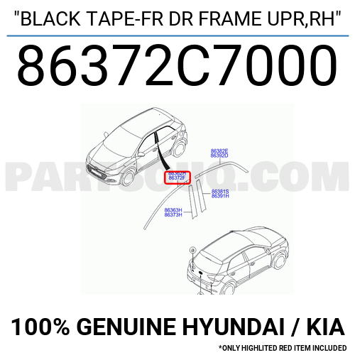 Right Genuine Hyundai 86372-25001 Door Tape Black Frame Front